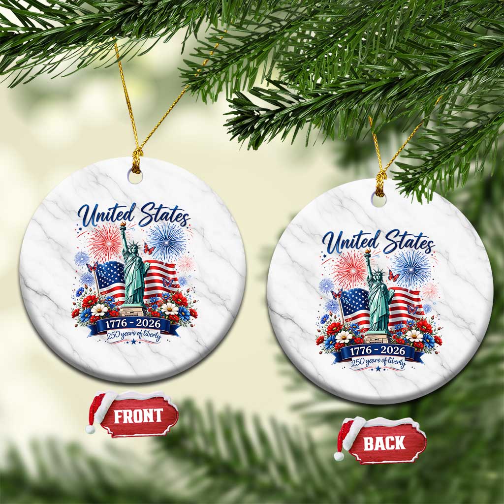 250th Anniversary USA Ceramic Ornament Patriotic Liberty Floral 250 Years American 4th July 1776 2026 TS10 1pc White Marble Print Your Wear