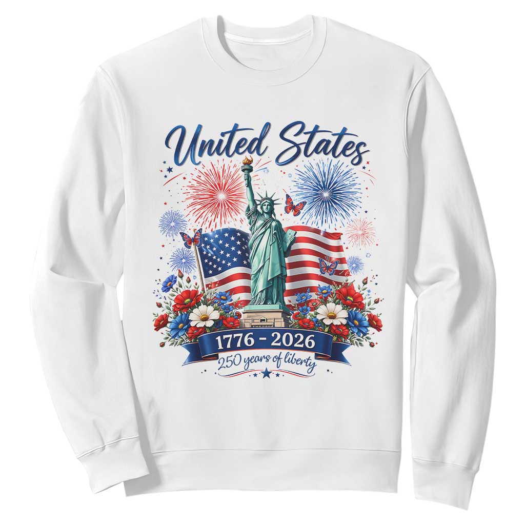250th Anniversary USA Sweatshirt Patriotic Liberty Floral 250 Years American 4th July 1776 2026 TS10 White Print Your Wear
