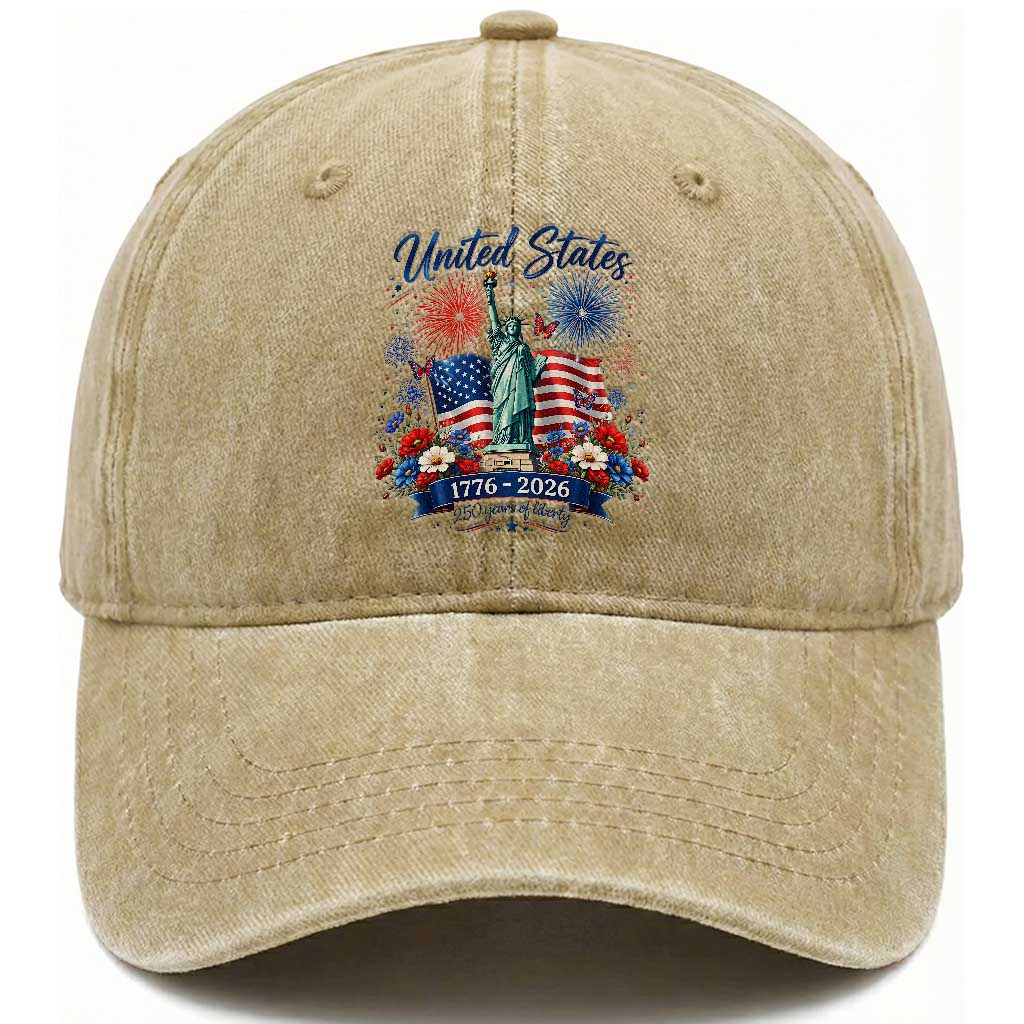 250th Anniversary USA Washed Cotton Baseball Cap Patriotic Liberty Floral 250 Years American 4th July 1776 2026 TS10 Print Your Wear