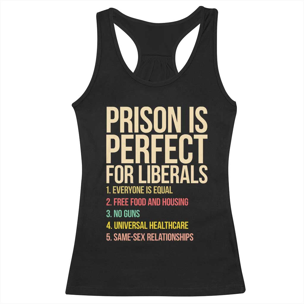 Prison Is Perfect For Liberals Racerback Tank Top Funny Anti Liberal Quote Satire Statement Subtle FDT Political Humor TS10 Black Print Your Wear
