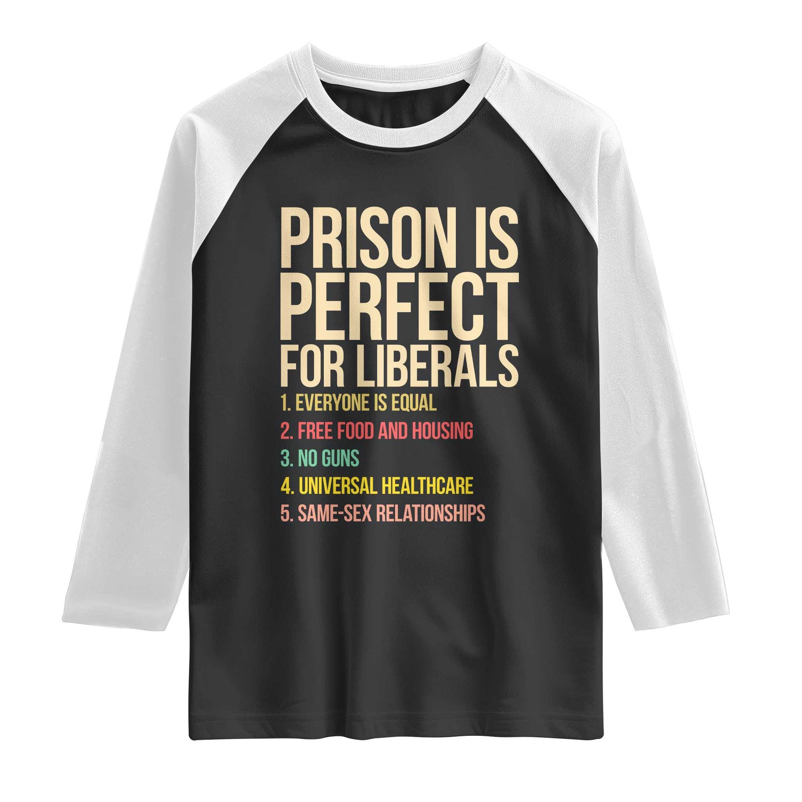 Prison Is Perfect For Liberals Raglan Shirt Funny Anti Liberal Quote Satire Statement Subtle FDT Political Humor TS10 Black White Print Your Wear