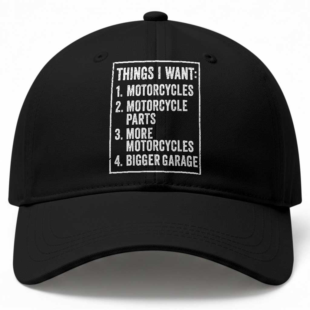 Funny Motorcycle Lovers Baseball Cap Things I Want Vintage Garage Graphic Bikers Club TS10 Print Your Wear