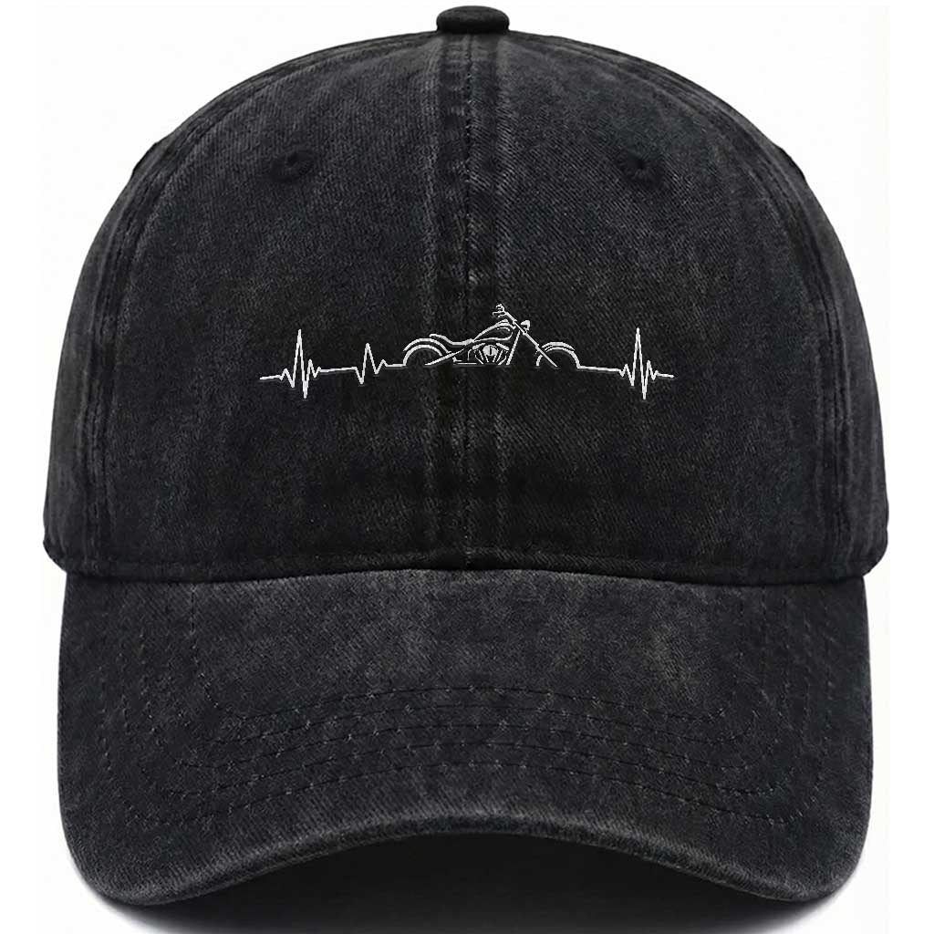 Heartbeat Motorcycle Lovers Washed Cotton Baseball Cap Sports Biker Bikers Club TS10 Print Your Wear