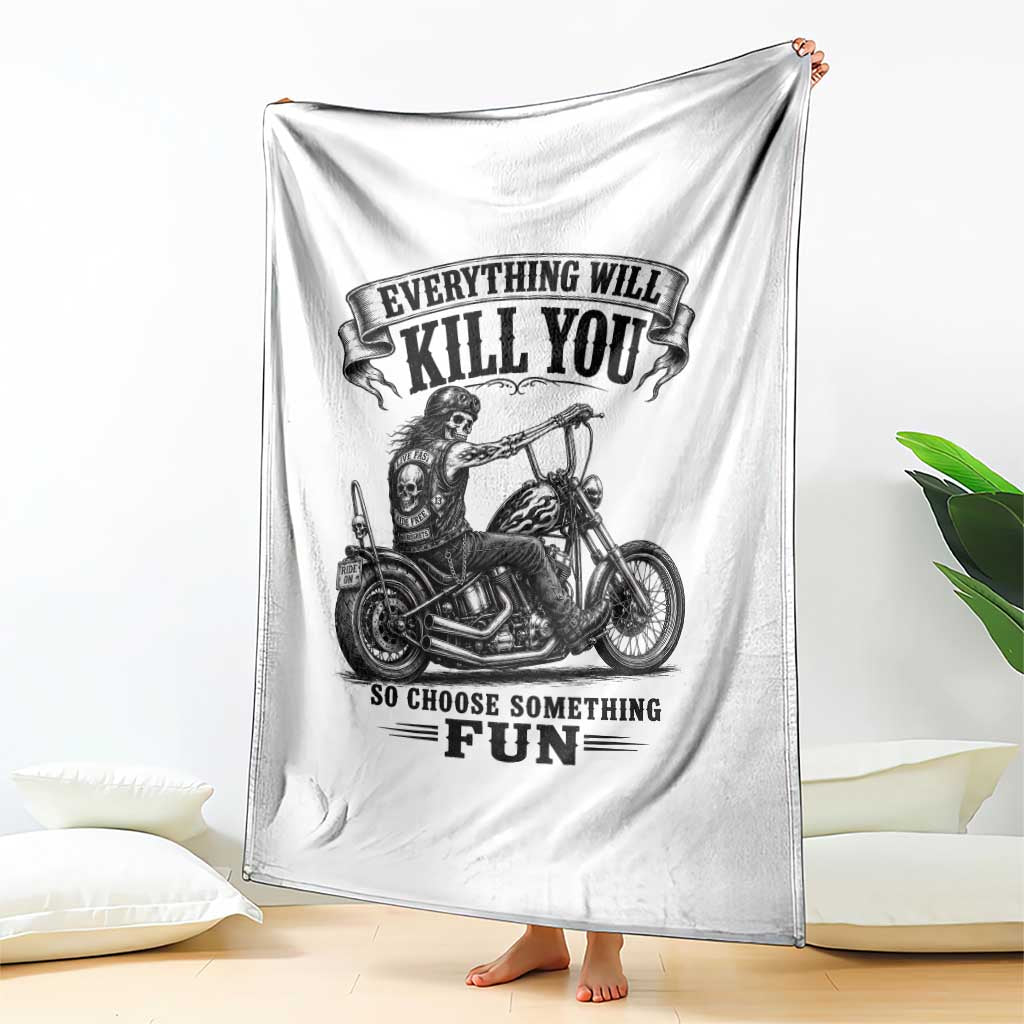Skeleton Biker Vintage Motorcycle Graphic Throw Blanket Everything Will Kill You So Choose Something Fun TS10 Print Your Wear