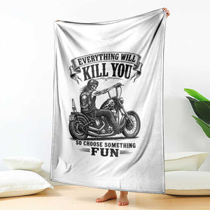 Skeleton Biker Vintage Motorcycle Graphic Throw Blanket Everything Will Kill You So Choose Something Fun TS10 Print Your Wear