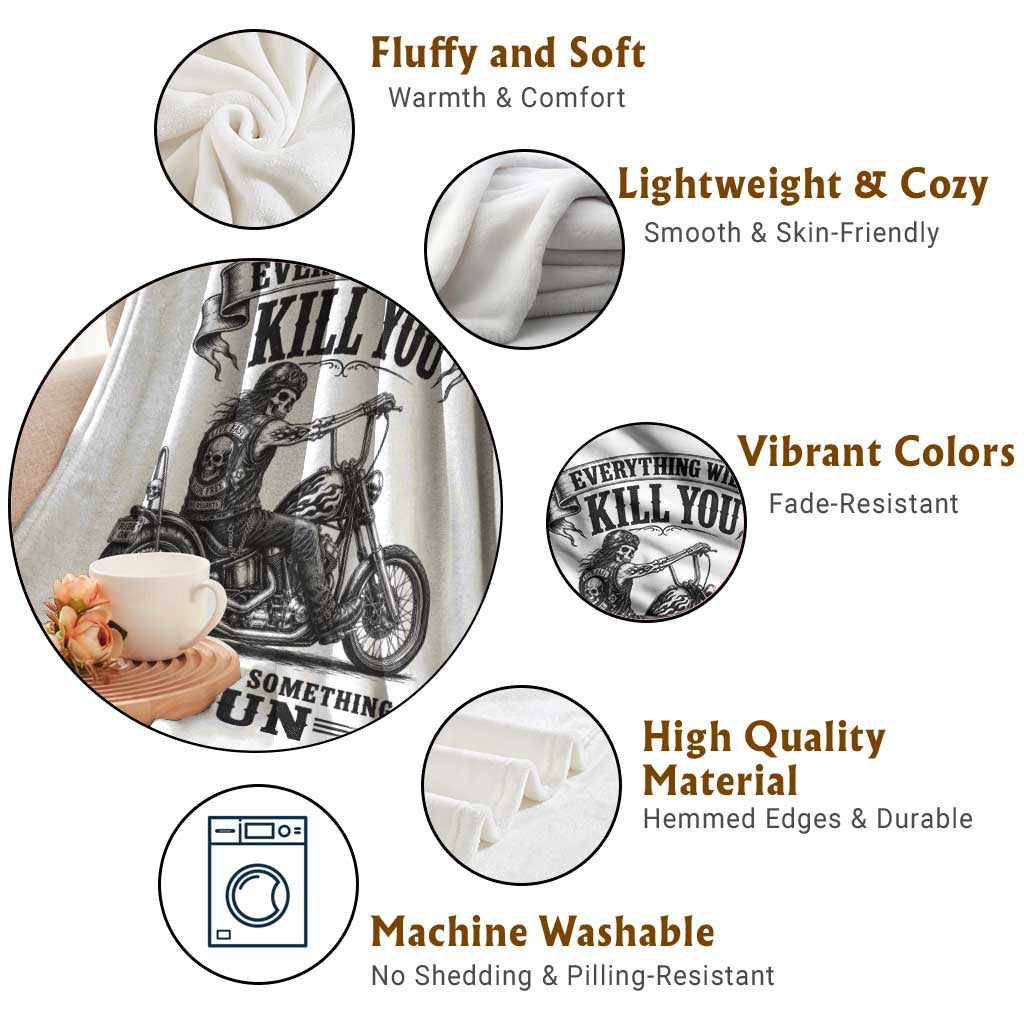 Skeleton Biker Vintage Motorcycle Graphic Throw Blanket Everything Will Kill You So Choose Something Fun TS10 Print Your Wear