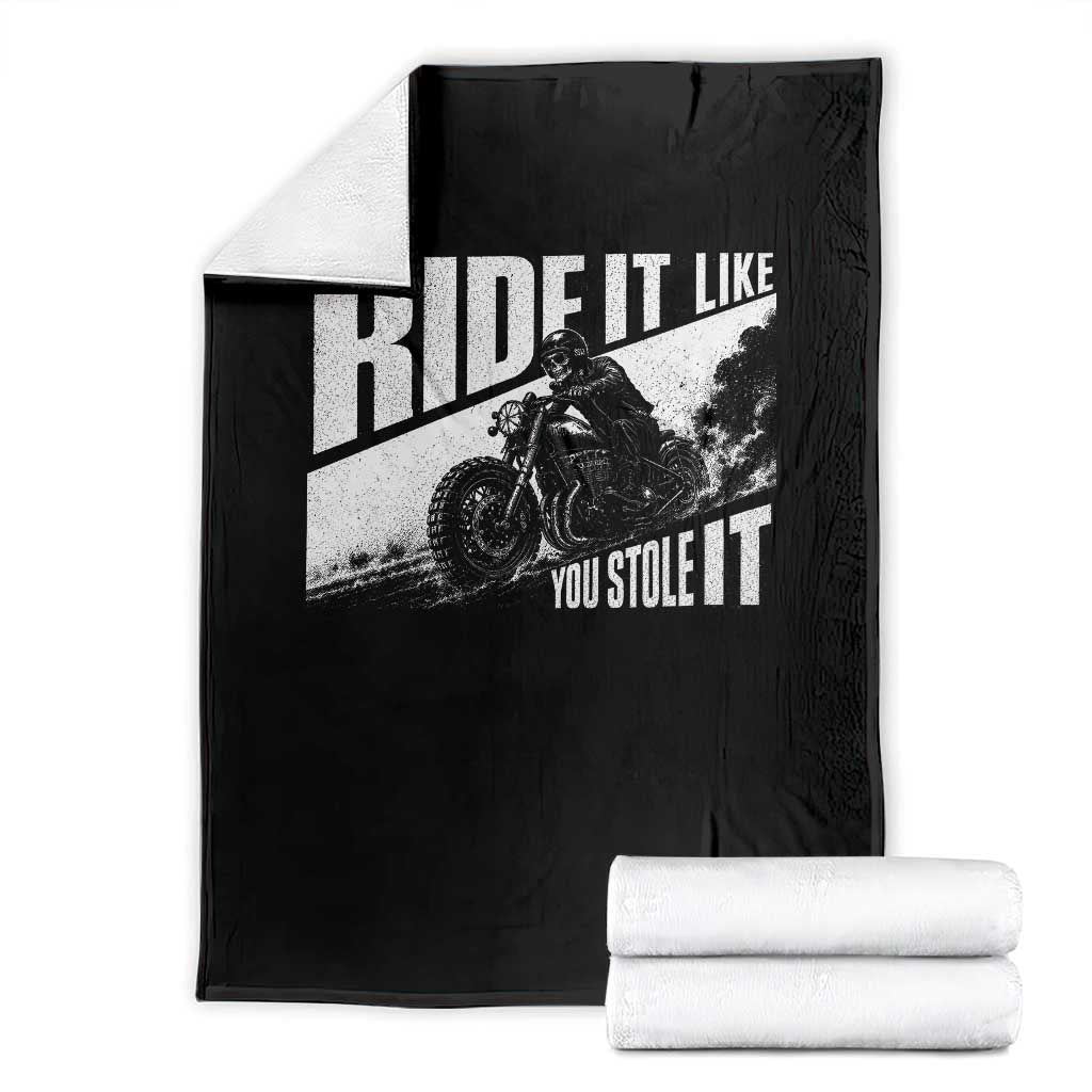 Ride It Like You Stole It Skeleton Biker Throw Blanket Vintage Motorcycle Rider TS10 Black Print Your Wear