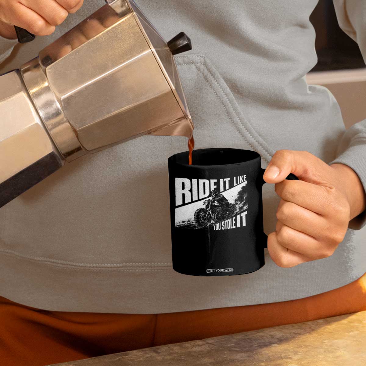 Ride It Like You Stole It Skeleton Biker Coffee Mug Vintage Motorcycle Rider TS10 Print Your Wear