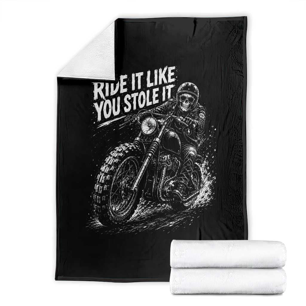 Ride It Like You Stole It Skeleton Rider Vintage Motorcycle Graphic Throw Blanket Biker Enthusiasts TS10 Black Print Your Wear