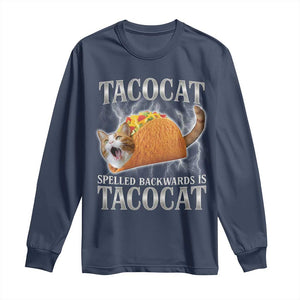 Tacocat Spelled Backwards Is Tacocat Long Sleeve Shirt Funny Cat Gift 90s Bootleg TS10 Navy Print Your Wear