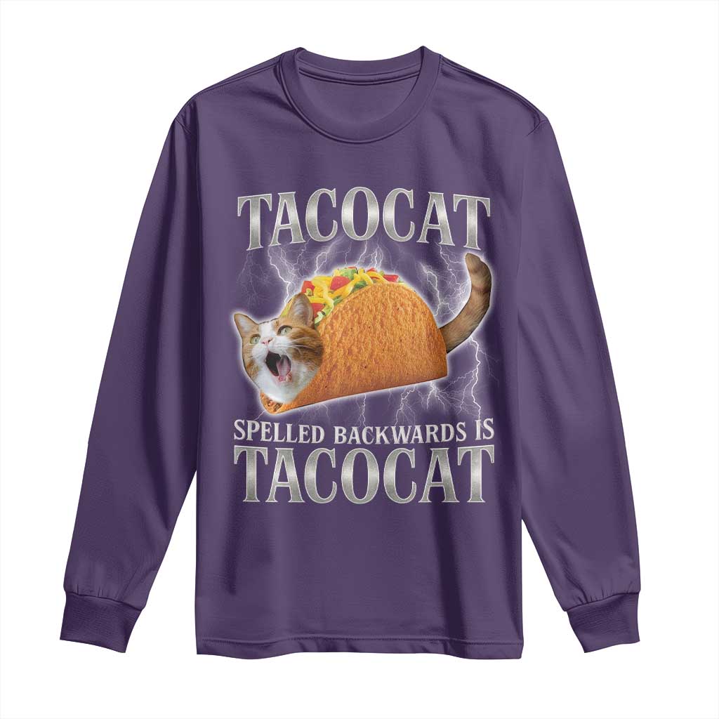 Tacocat Spelled Backwards Is Tacocat Long Sleeve Shirt Funny Cat Gift 90s Bootleg TS10 Purple Print Your Wear