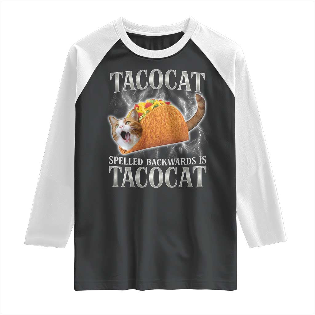 Tacocat Spelled Backwards Is Tacocat Raglan Shirt Funny Cat Gift 90s Bootleg TS10 Black White Print Your Wear