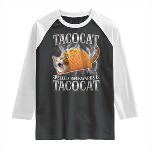 Tacocat Spelled Backwards Is Tacocat Raglan Shirt Funny Cat Gift 90s Bootleg TS10 Black White Print Your Wear