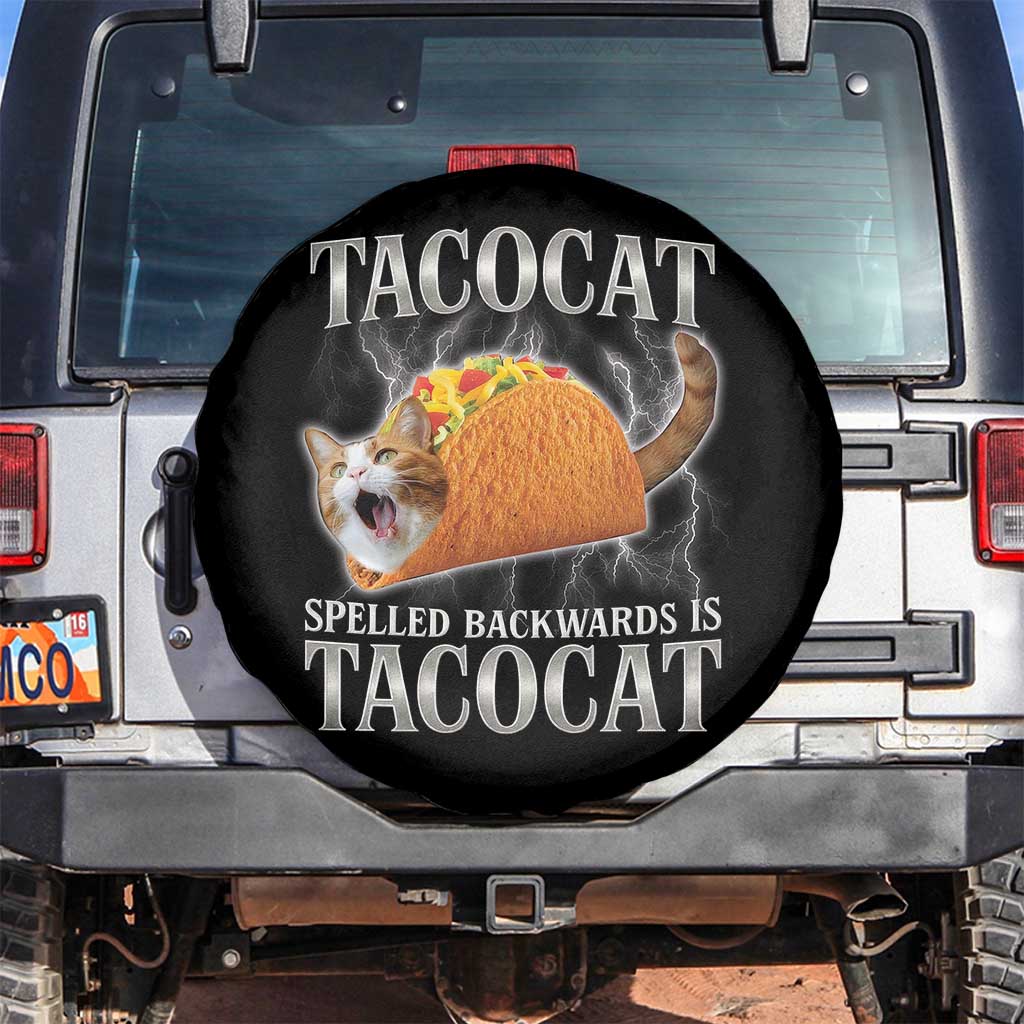 Tacocat Spelled Backwards Is Tacocat Spare Tire Cover Funny Cat Gift 90s Bootleg TS10 No hole Black Print Your Wear