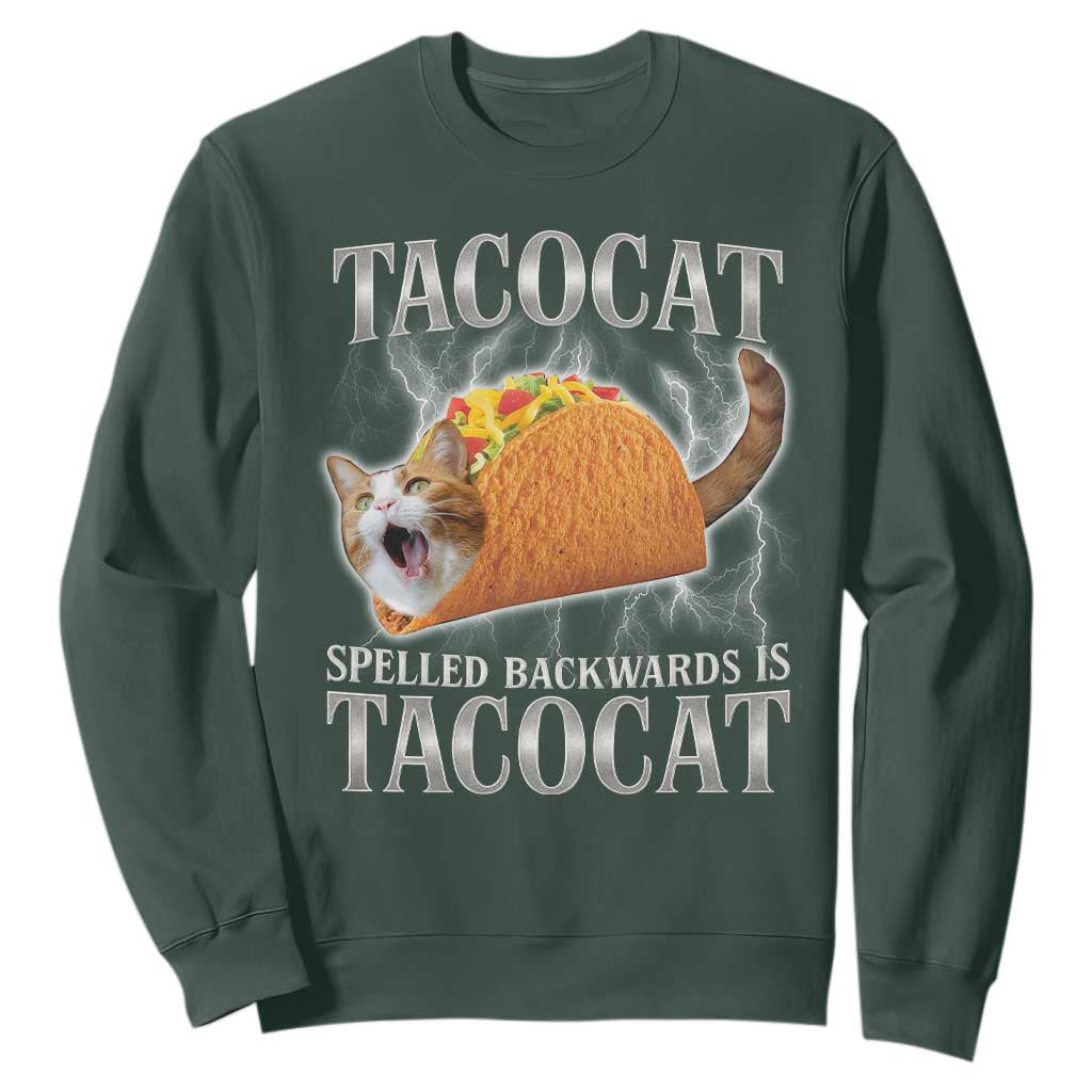 Tacocat Spelled Backwards Is Tacocat Sweatshirt Funny Cat Gift 90s Bootleg TS10 Dark Forest Green Print Your Wear
