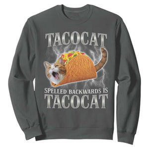 Tacocat Spelled Backwards Is Tacocat Sweatshirt Funny Cat Gift 90s Bootleg TS10 Dark Heather Print Your Wear