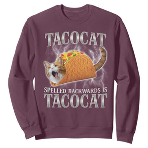Tacocat Spelled Backwards Is Tacocat Sweatshirt Funny Cat Gift 90s Bootleg TS10 Maroon Print Your Wear