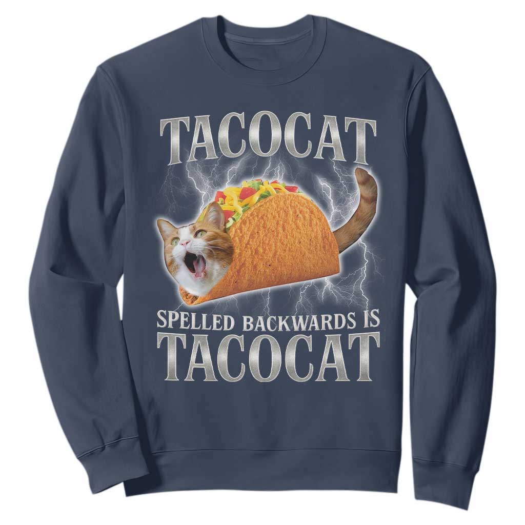 Tacocat Spelled Backwards Is Tacocat Sweatshirt Funny Cat Gift 90s Bootleg TS10 Navy Print Your Wear