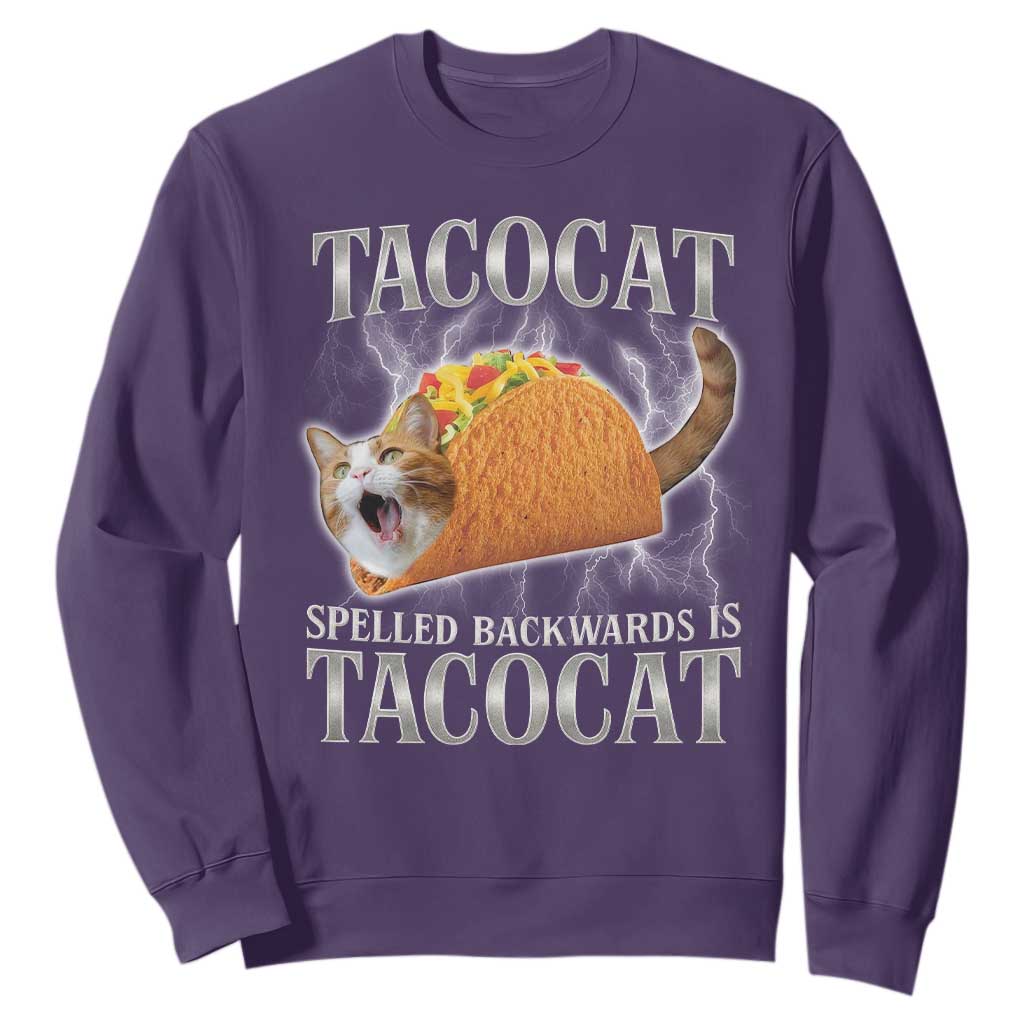 Tacocat Spelled Backwards Is Tacocat Sweatshirt Funny Cat Gift 90s Bootleg TS10 Purple Print Your Wear