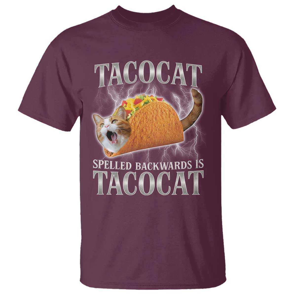 Tacocat Spelled Backwards Is Tacocat T Shirt Funny Cat Gift 90s Bootleg TS10 Maroon Print Your Wear