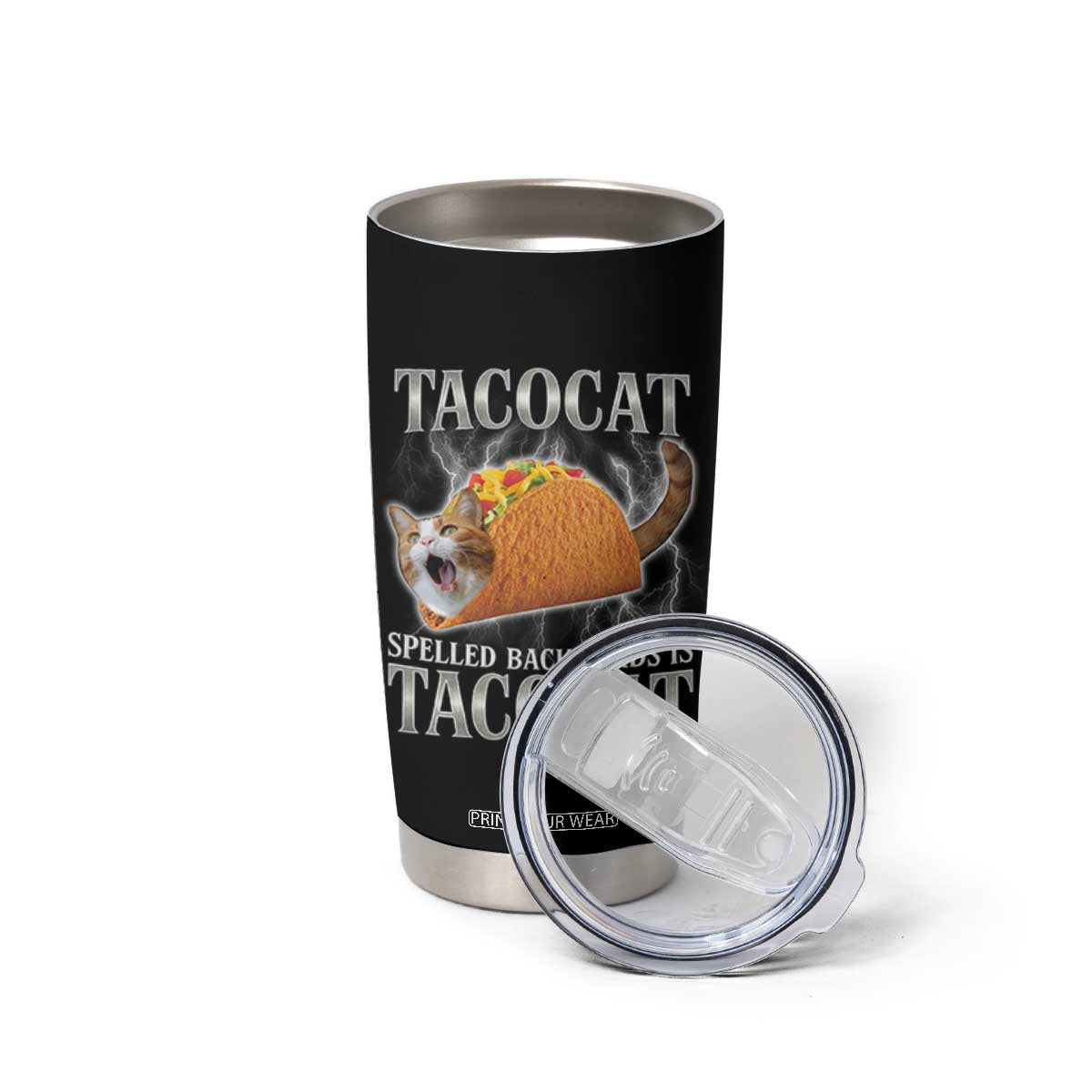 Tacocat Spelled Backwards Is Tacocat Tumbler Cup Funny Cat Gift 90s Bootleg TS10 Print Your Wear