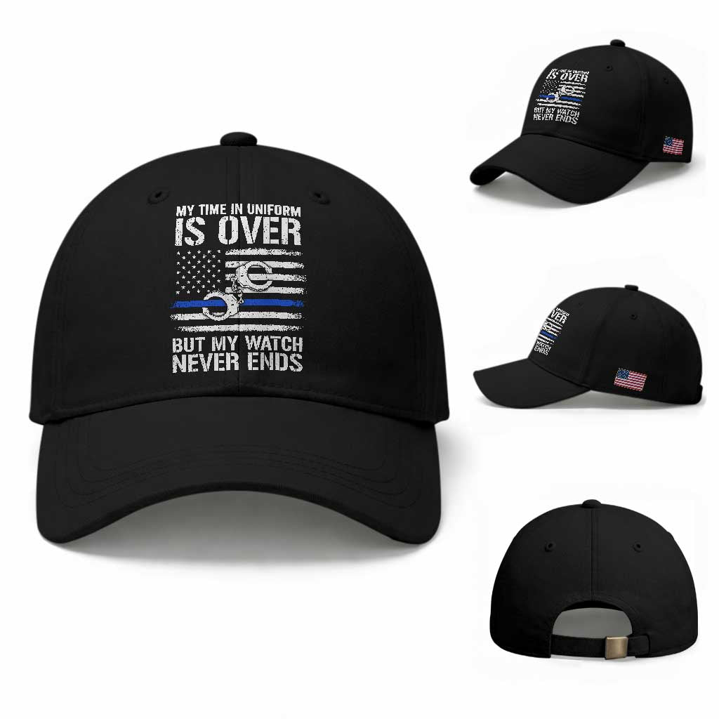 Police Retirement Baseball Cap Handcuffs US Flag Retired Police Graphic TS10 Baseball Cap Universal Fit Black Print Your Wear
