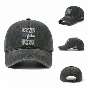Police Retirement Washed Cotton Baseball Cap Handcuffs US Flag Retired Police Graphic TS10 Washed Cap Universal Fit Dark Green Print Your Wear