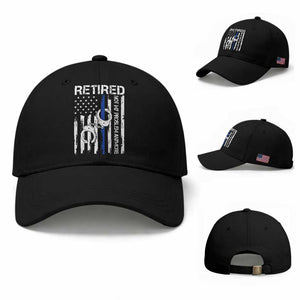 Police Retirement Baseball Cap Retired Not My Problem Anymore Handcuffs US Flag Retired Police Graphic TS10 Baseball Cap Universal Fit Black Print Your Wear
