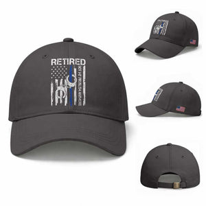 Police Retirement Baseball Cap Retired Not My Problem Anymore Handcuffs US Flag Retired Police Graphic TS10 Baseball Cap Universal Fit Dark Gray Print Your Wear