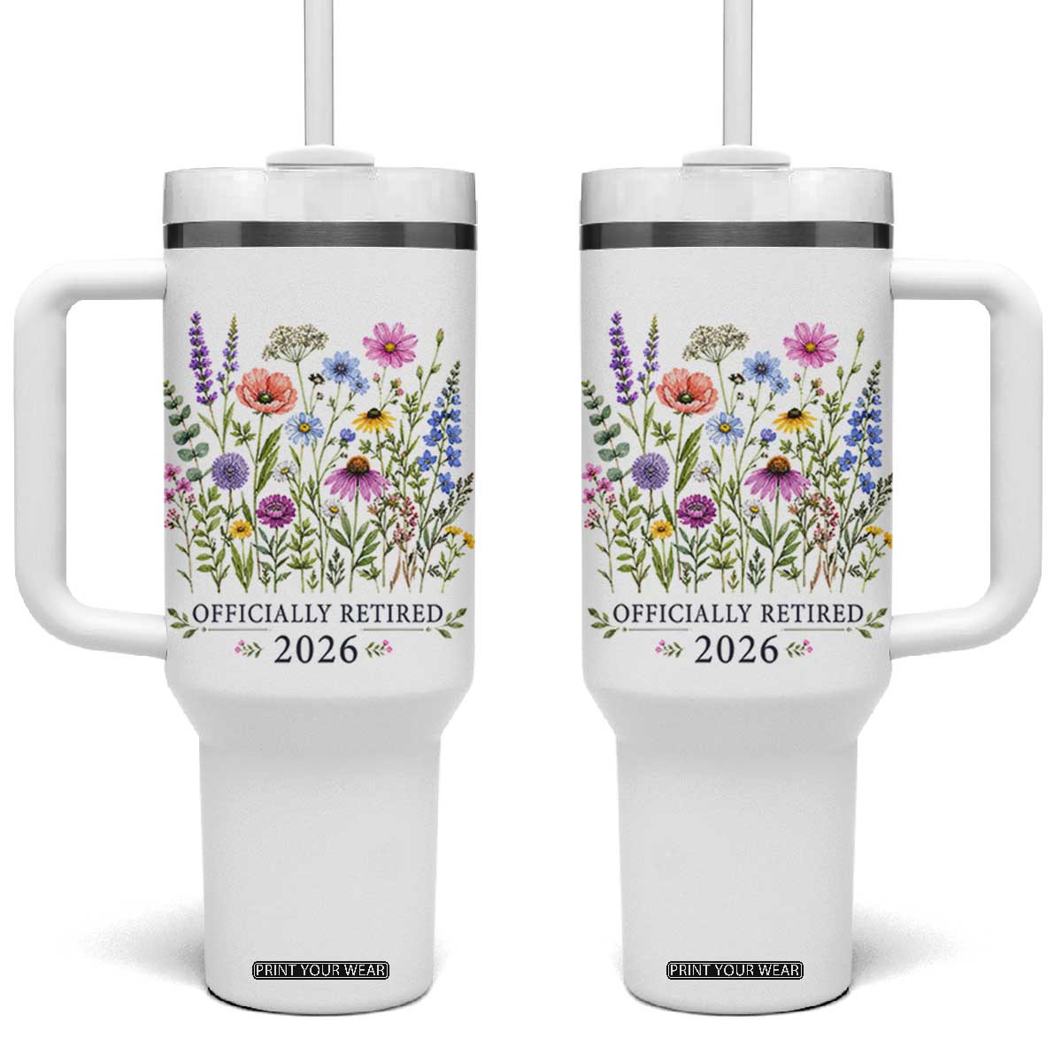 Officially Retired 2026 Wildflowers Botanical Floral Graphic Tumbler With Handle TS10 One Size: 40 oz White Print Your Wear