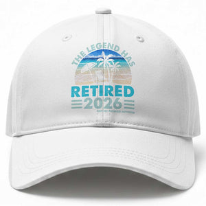 The Legend Has Retired 2026 Baseball Cap Vintage Tropical Beach Sunset Graphic Ocean Vibes TS10 Print Your Wear