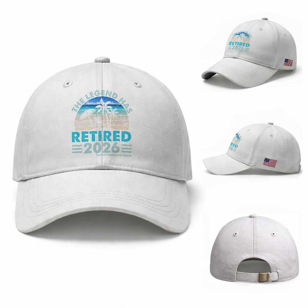 The Legend Has Retired 2026 Baseball Cap Vintage Tropical Beach Sunset Graphic Ocean Vibes TS10 Baseball Cap Universal Fit White Print Your Wear
