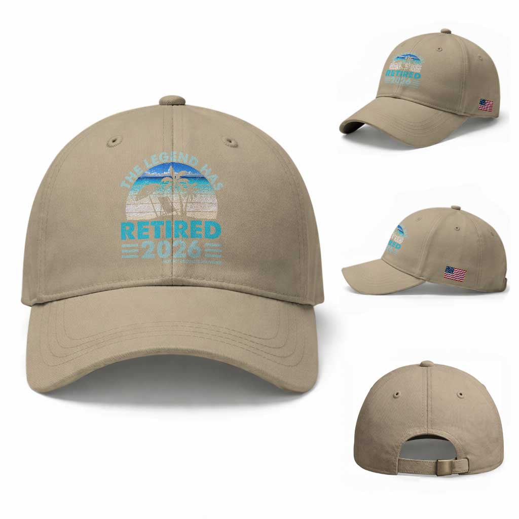 The Legend Has Retired 2026 Baseball Cap Vintage Tropical Beach Sunset Graphic Ocean Vibes TS10 Baseball Cap Universal Fit Khaki Print Your Wear