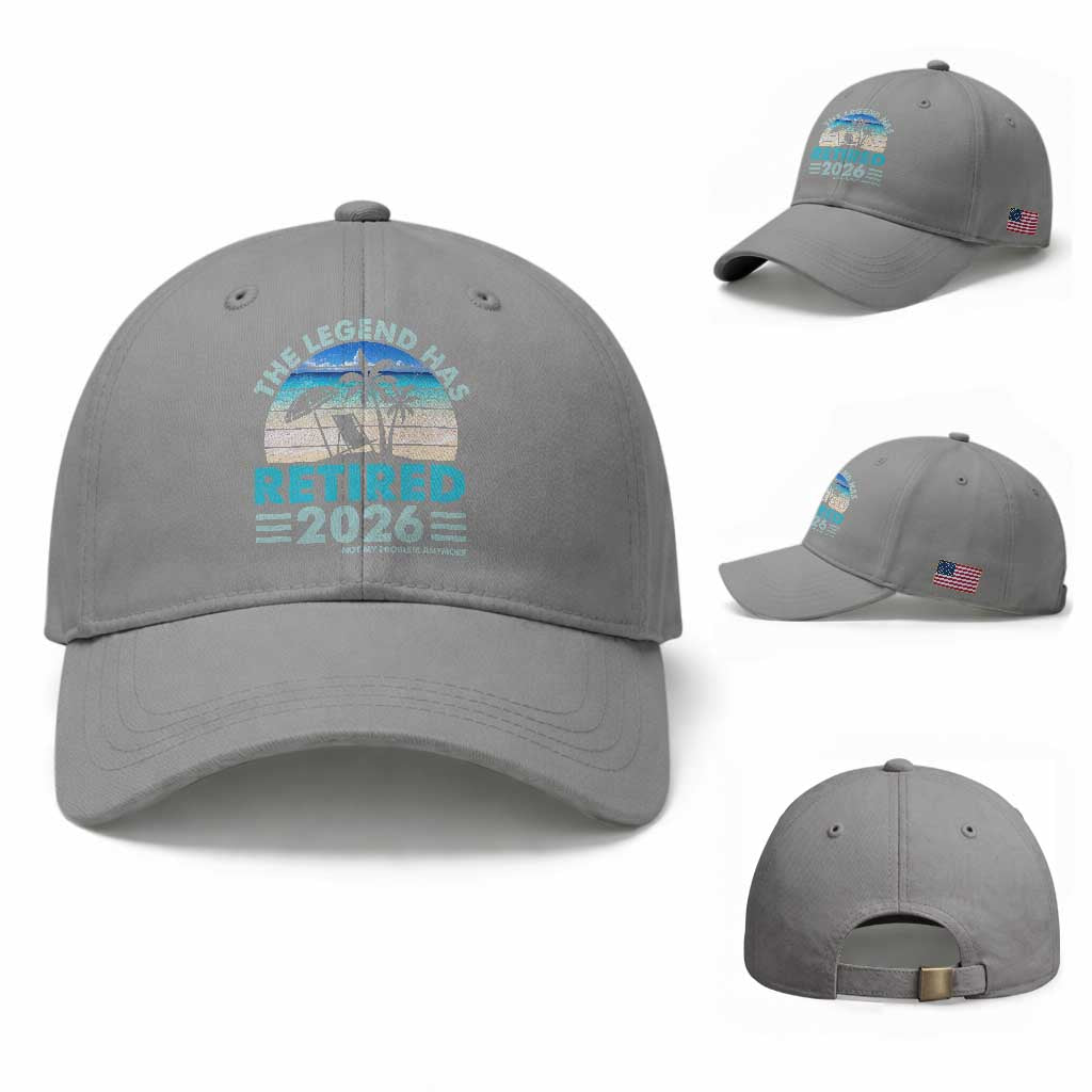 The Legend Has Retired 2026 Baseball Cap Vintage Tropical Beach Sunset Graphic Ocean Vibes TS10 Baseball Cap Universal Fit Sport Gray Print Your Wear