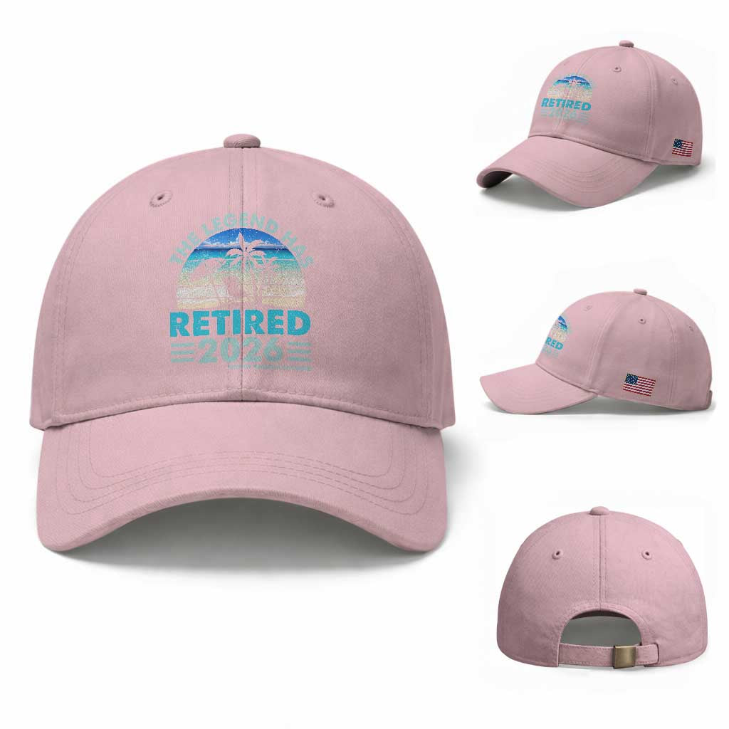 The Legend Has Retired 2026 Baseball Cap Vintage Tropical Beach Sunset Graphic Ocean Vibes TS10 Baseball Cap Universal Fit Light Pink Print Your Wear