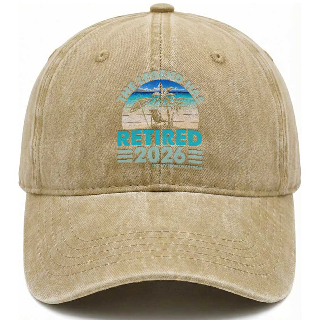 The Legend Has Retired 2026 Washed Cotton Baseball Cap Vintage Tropical Beach Sunset Graphic Ocean Vibes TS10 Print Your Wear