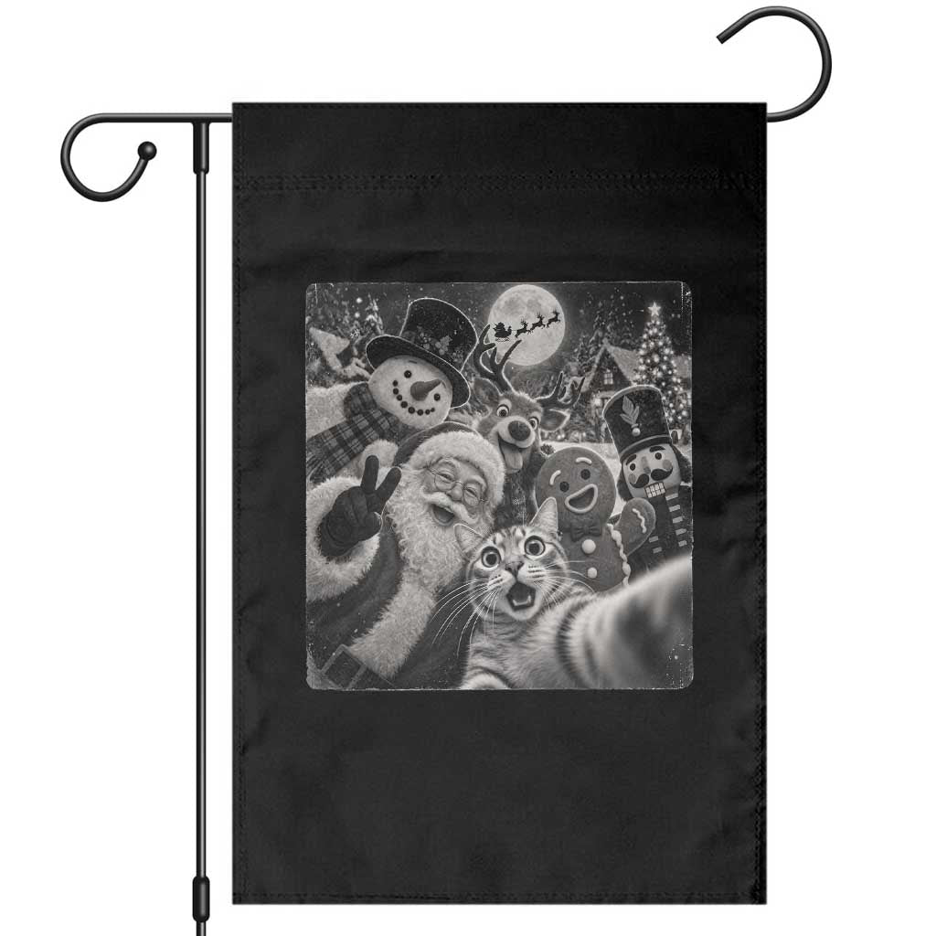 Funny Christmas Cat Selfie With Santa Garden Flag Retro Snowman Gingerbread Squad
