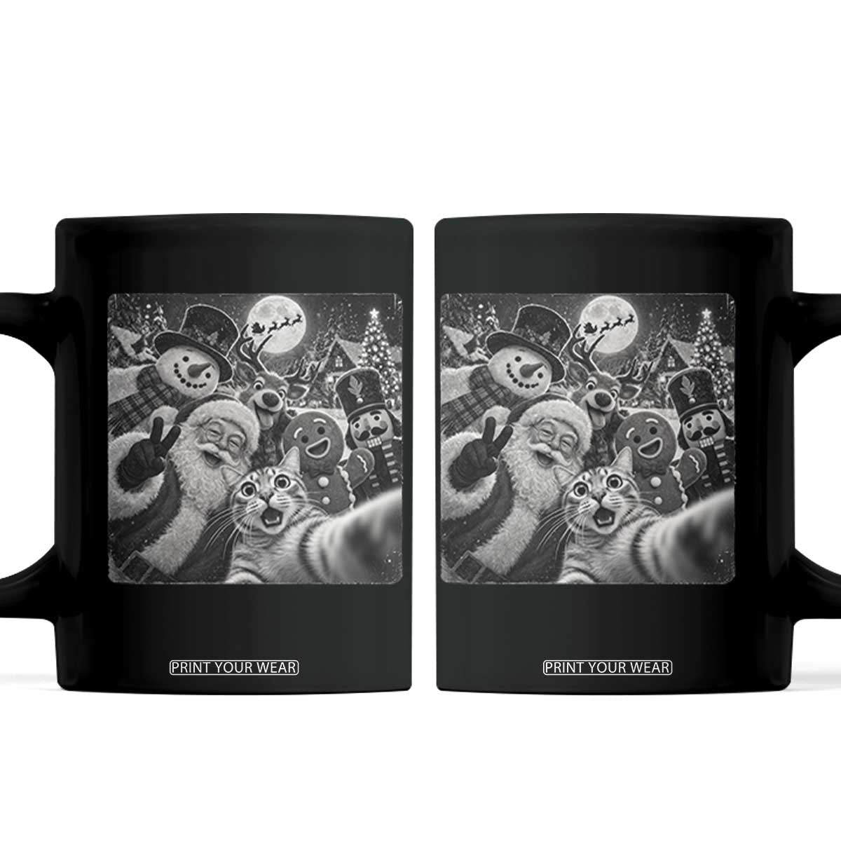 Funny Christmas Cat Selfie With Santa Coffee Mug Retro Snowman Gingerbread Squad