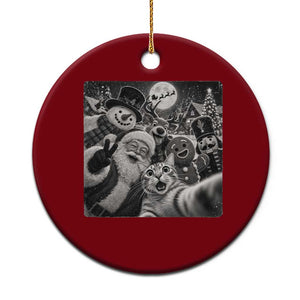 Funny Christmas Cat Selfie With Santa Ceramic Ornament Retro Snowman Gingerbread Squad