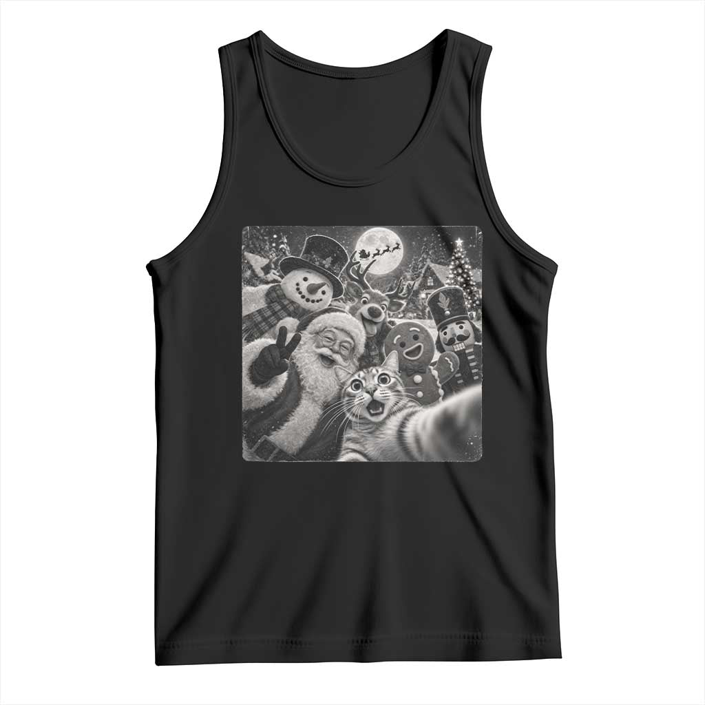 Funny Christmas Cat Selfie With Santa Tank Top Retro Snowman Gingerbread Squad