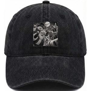 Funny Christmas Cat Selfie With Santa Washed Cotton Baseball Cap Retro Snowman Gingerbread Squad