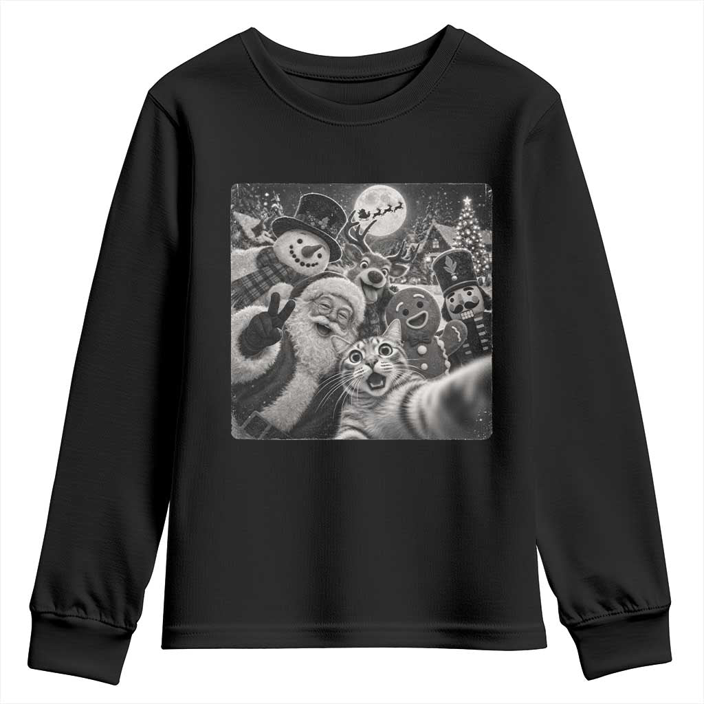 Funny Christmas Cat Selfie With Santa Youth Sweatshirt Retro Snowman Gingerbread Squad