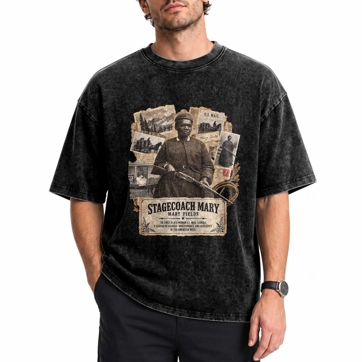 Mail Carrier Mary Fields Vintage Black History Month Washed Cotton T-Shirt