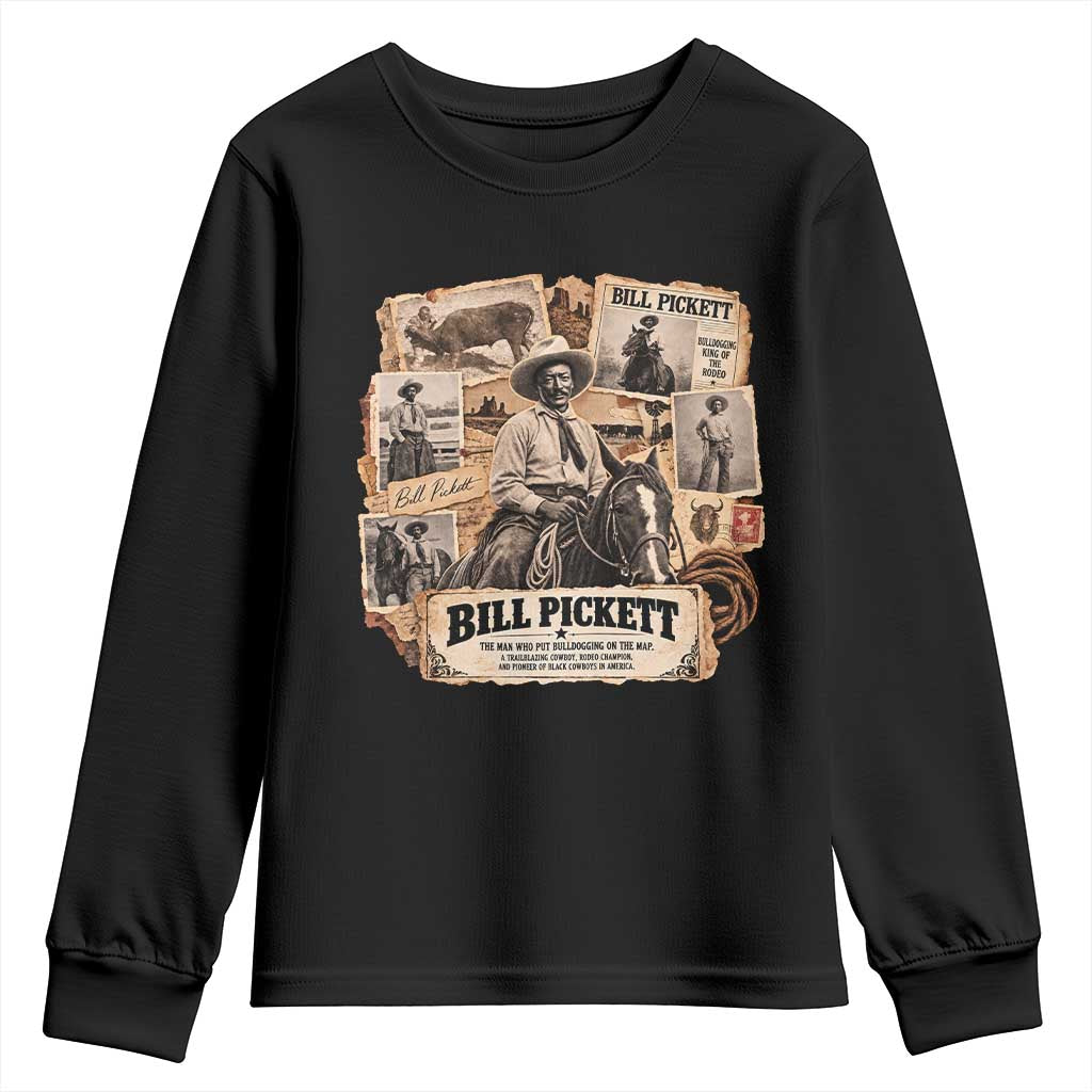 Bill Pickett Black Cowboy History Youth Sweatshirt Vintage Western Rodeo Pioneer Bulldogging