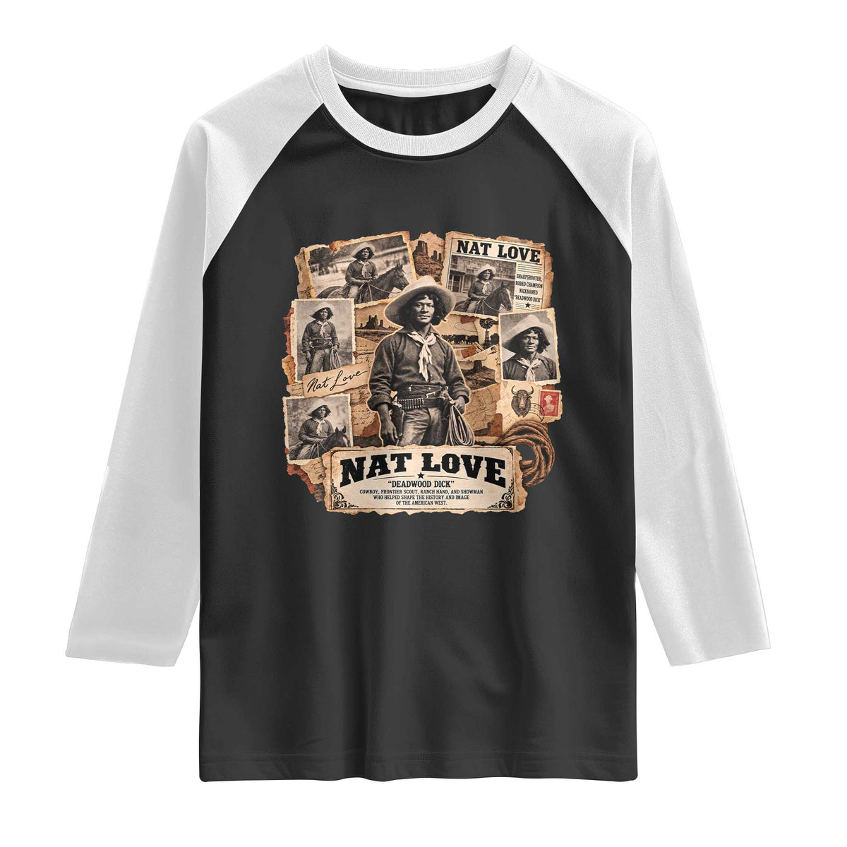 Nat Love Black Cowboy History Raglan Shirt Vintage Western Rodeo Frontier Scout