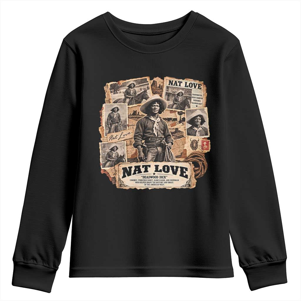 Nat Love Black Cowboy History Youth Sweatshirt Vintage Western Rodeo Frontier Scout