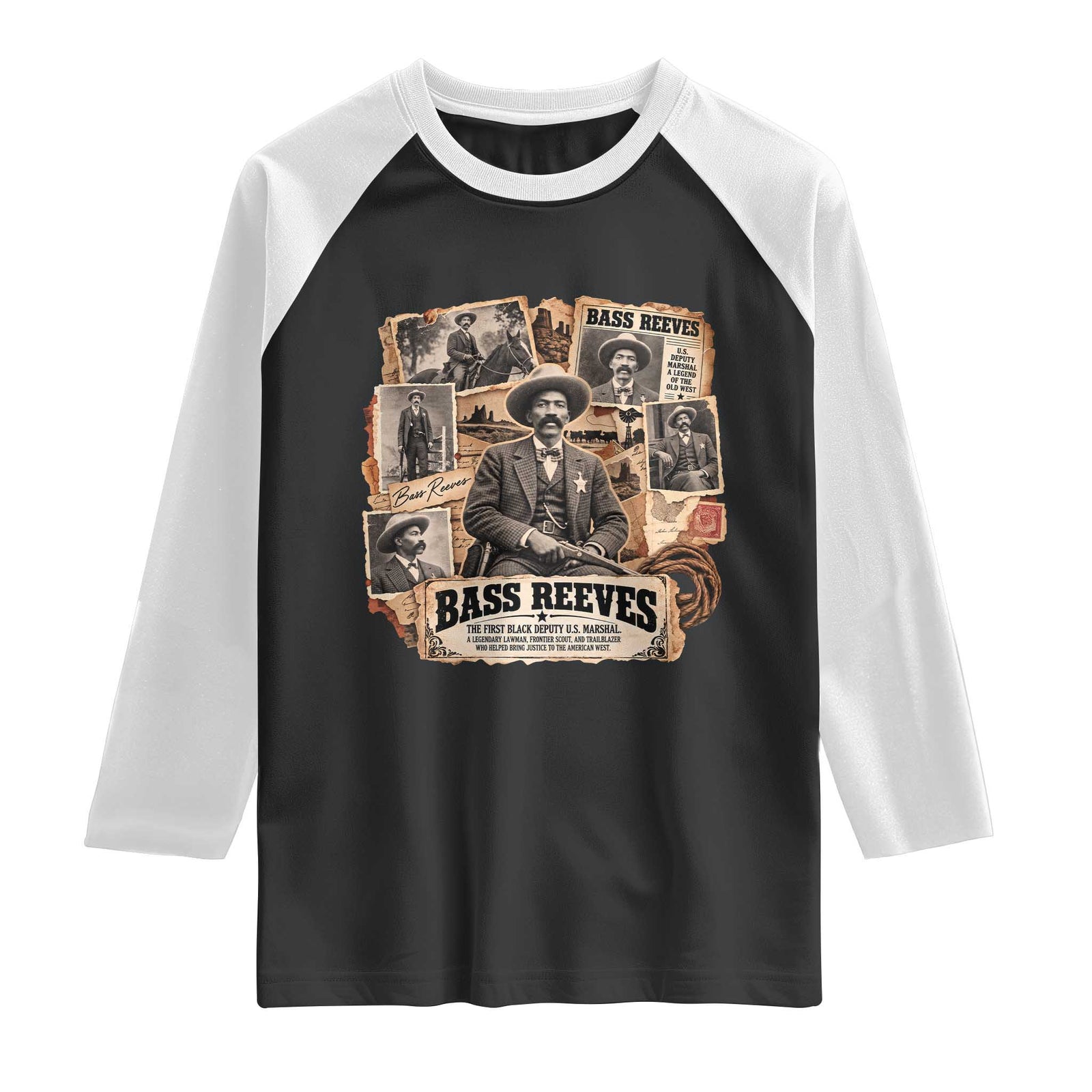 Bass Reeves Black Cowboy History Raglan Shirt Vintage Western US Deputy Marshal Pioneer