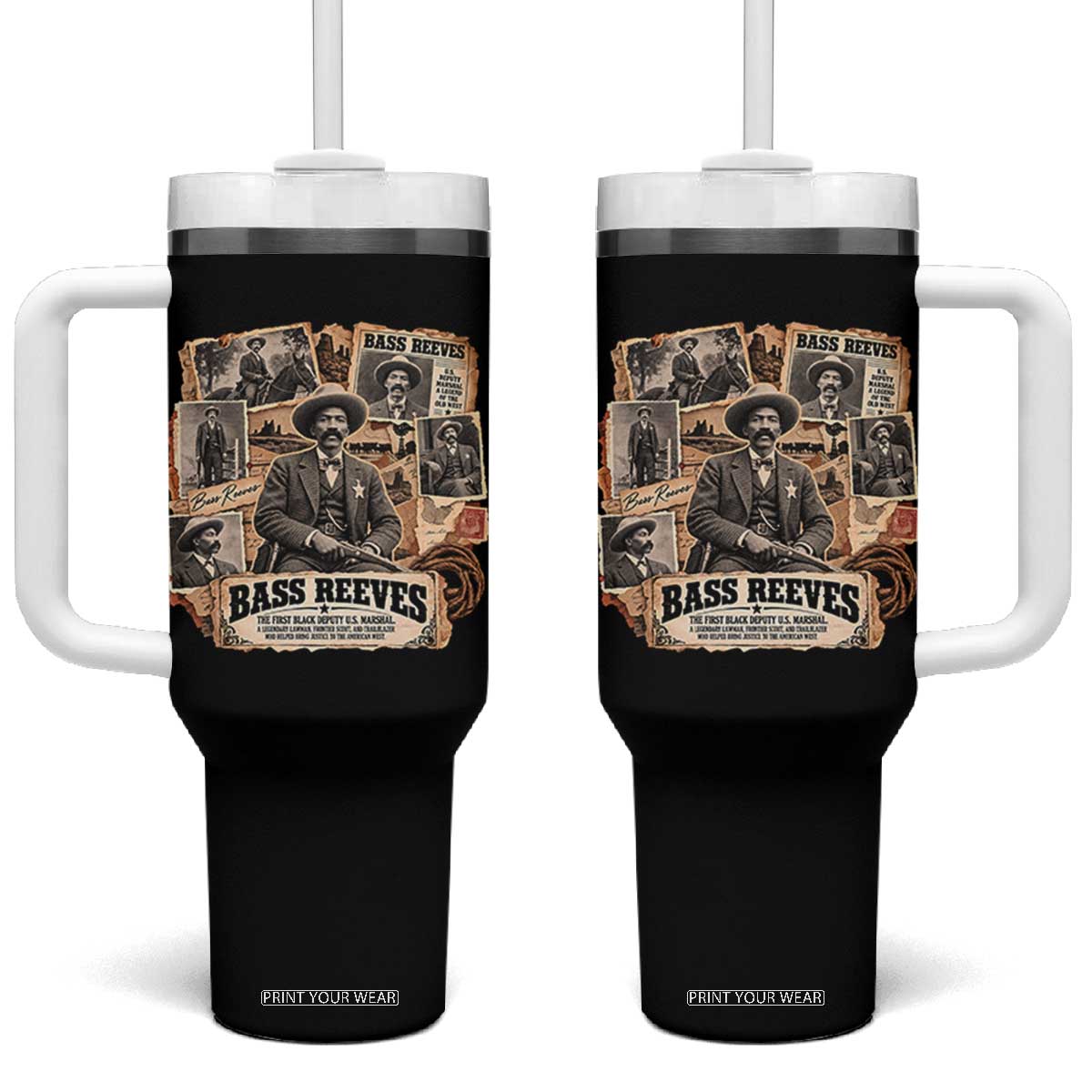 Bass Reeves Black Cowboy History Tumbler With Handle Vintage Western US Deputy Marshal Pioneer