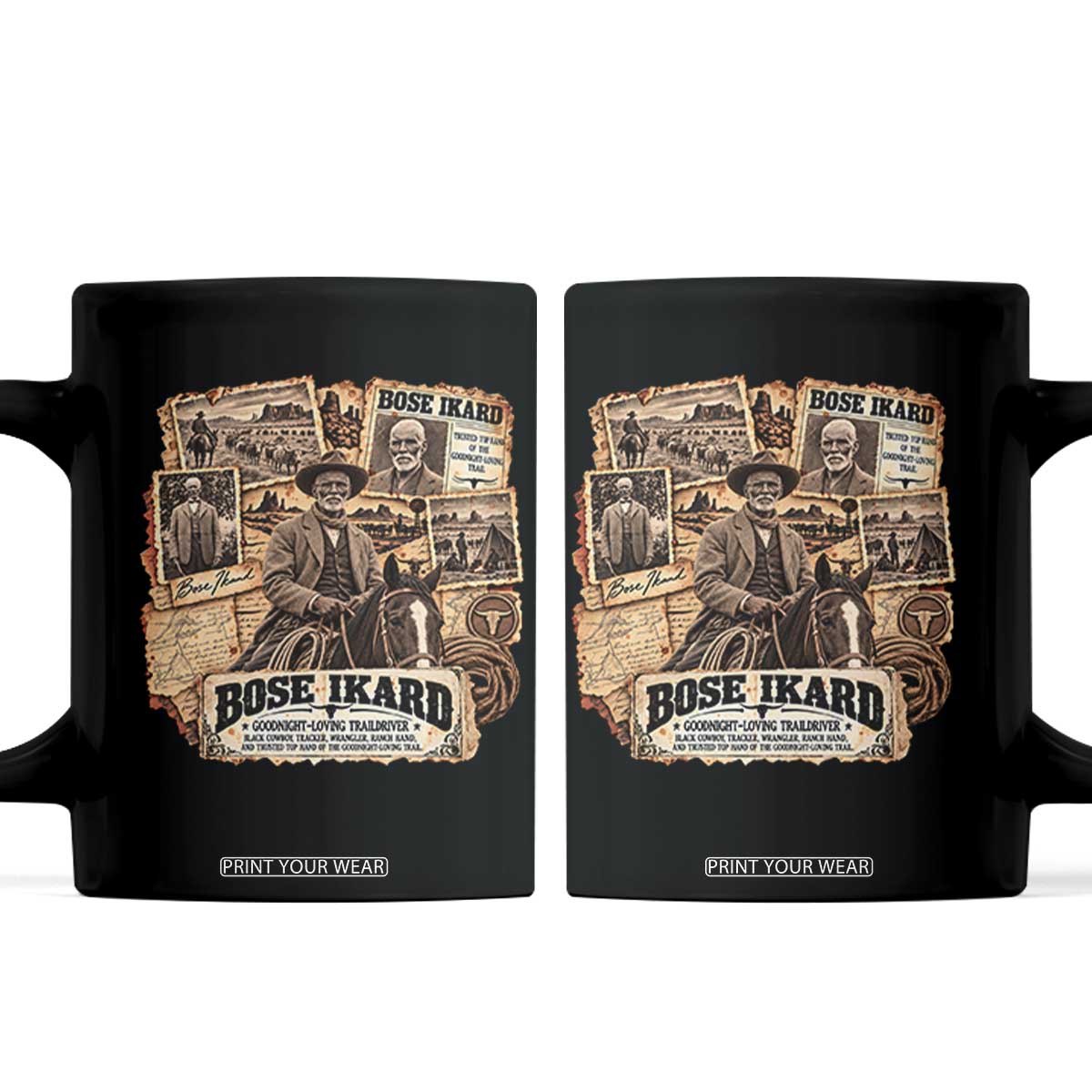 Bose Ikard Black Cowboy History Coffee Mug Vintage Western Traildriver Pioneer