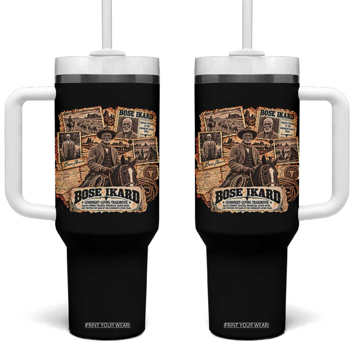 Bose Ikard Black Cowboy History Tumbler With Handle Vintage Western Traildriver Pioneer